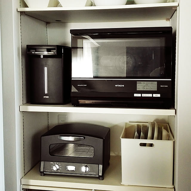 Kitchen,背面収納,ブラック,家電収納,タイガーとく子さん,電子レンジ リメイク,アラジントースター,アラジン　トースター,オールブラック,お気に入り mariの部屋