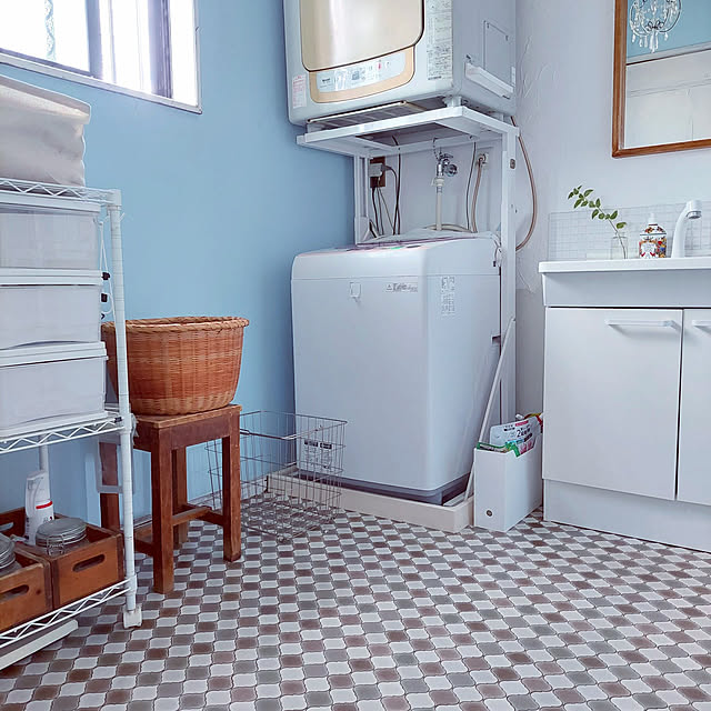 Bathroom,DIY,リノベーション,中古住宅,洗面所,洗面所DIY,漆喰壁DIY,ペンキ塗装,クッションフロアDIY,レトロ,古道具,タイル貼り akooの部屋