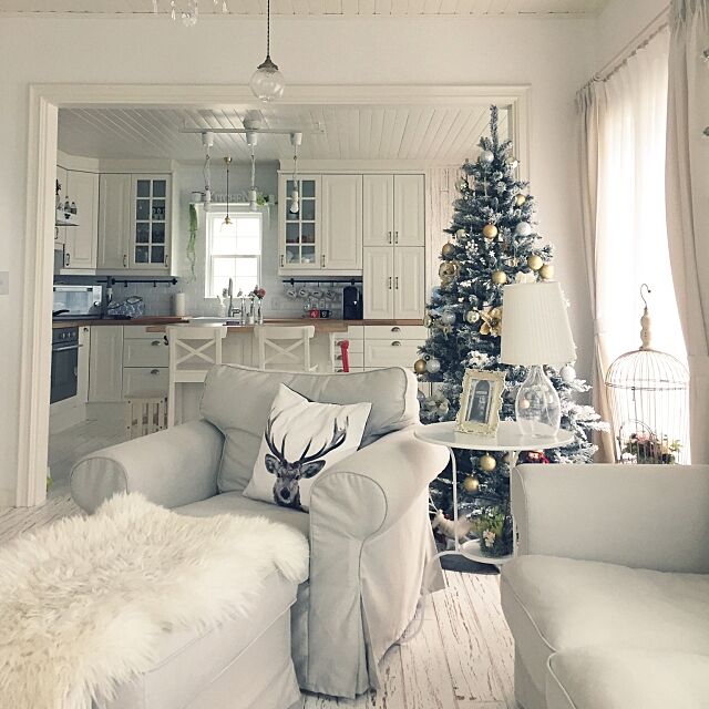 Lounge,去年とあまり変わらないクリスマス,ムートン,IKEAキッチン,IKEA,アイランドキッチン,ニトリ,クリスマスツリー210㎝,クリスマスツリー,キッチン,クリスマス H.Aymの部屋