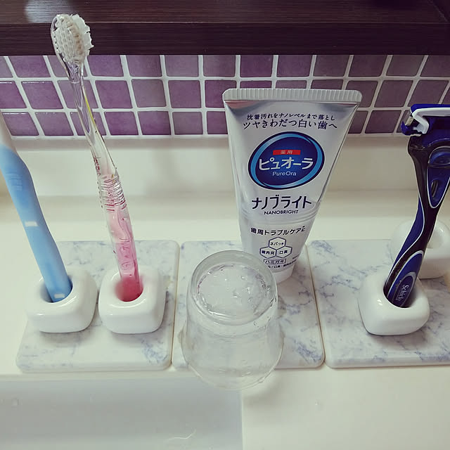 Bathroom,洗面所,珪藻土コースター,ねこ部,塗り壁,歯ブラシスタンド,ダイソー arisaの部屋