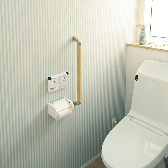 Bathroom,ストライプ,水色,壁紙,LIXIL,紫陽花ドライ,ナチュラル haru-yuaの部屋