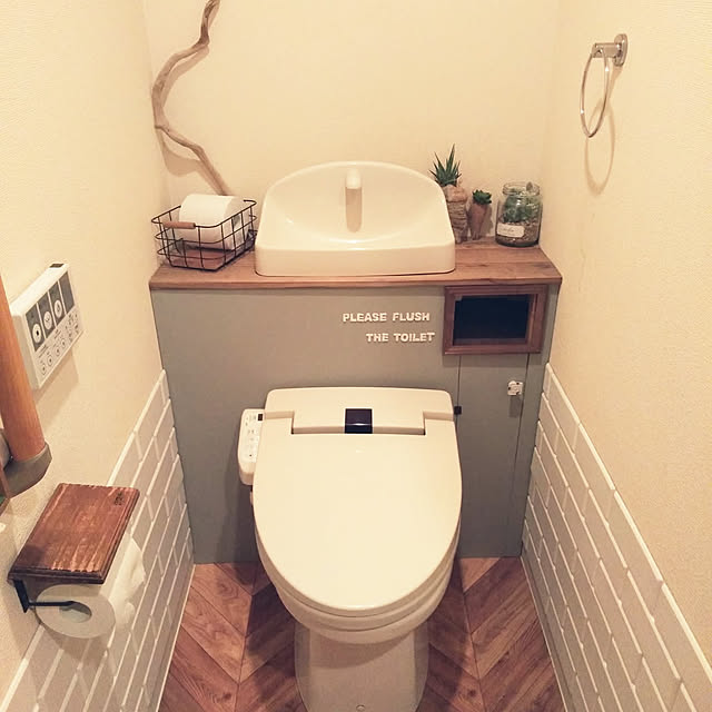 Bathroom,足場板古材,流木,ドリームステッカー,ミルクペイント,ダイソー morishanの部屋