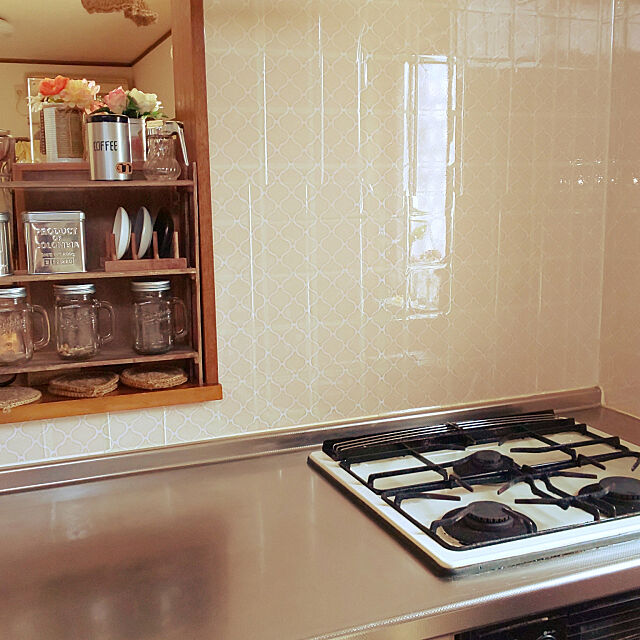 Kitchen,キッチン汚れ防止シート,セリア,キッチンの壁 yumahaの部屋