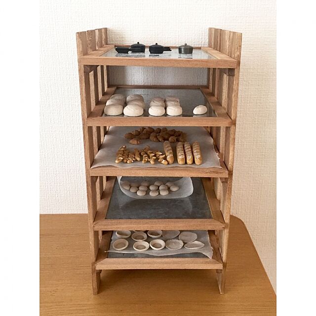 My Shelf,ワトコオイルダークウォルナット,粘土細工の道具,100均リメイク,セリア,ブリキフレーム,すのこ,粘土パン,ミニチュアパン Kaneyukiの部屋