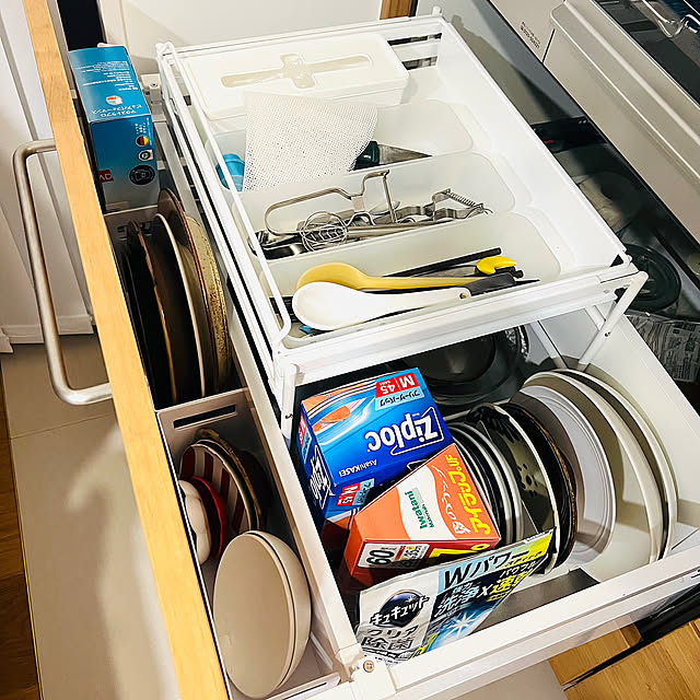 Kitchen,コンロ下収納,キッチン収納,ベルメゾン,キッチンの工夫,1LDK,ひとり暮し,中古マンションリノベーション KNの部屋