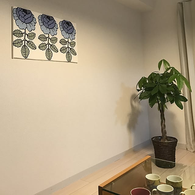 Lounge,パキラくん,観葉植物のある暮らし,観葉植物,パキラ,持たない暮らし,賃貸マンション,北欧,marimekko,マリメッコファブリックパネル Saraの部屋