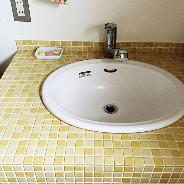 Bathroom,無印♪,タイル 洗面所 ,黄色大好き☆,そうじが終わらない、、、。 meronの部屋