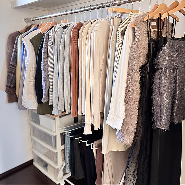 Bedroom,スラックスハンガーラック,収納スペース,IKEA,WIC,ミラー,ANTRY,MAWAハンガー,ブラウンインテリア m_teeの部屋