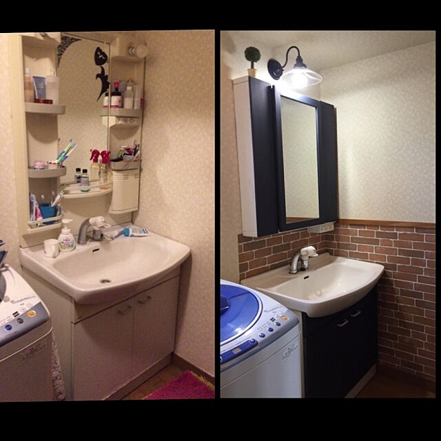 Bathroom,洗面台リメイク,洗面台DIY,ハンドメイド,DIY,照明 chuchuの部屋