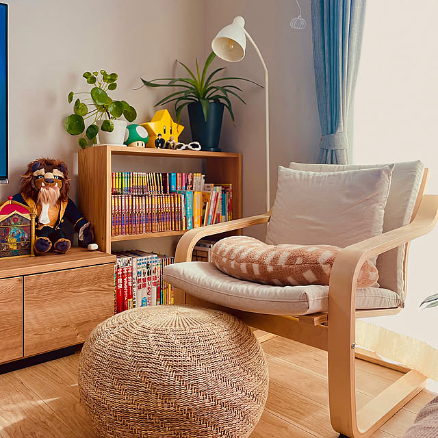 Lounge,ポエング,スタンドライト,プーフ,無印良品　スタッキングシェルフ,無印良品,読書スペース,IKEA照明,IKEAの椅子,IKEA,ナチュラルインテリア,無印良品のある暮らし kurinokiの部屋