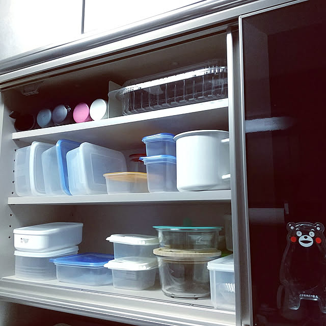 Kitchen,綾野製作所,食器棚,タッパー収納,カップボード,保存容器収納,水筒収納,くまモン,百均,ダイソー,セリア meiの部屋