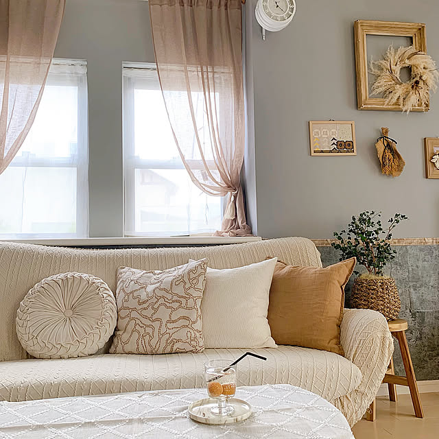 On Walls,ニトリ,額縁,梅シロップ,壁紙シール,IKEA,3COINS,ファブリックアイテム,夏,観葉植物,グリーン chisaの部屋