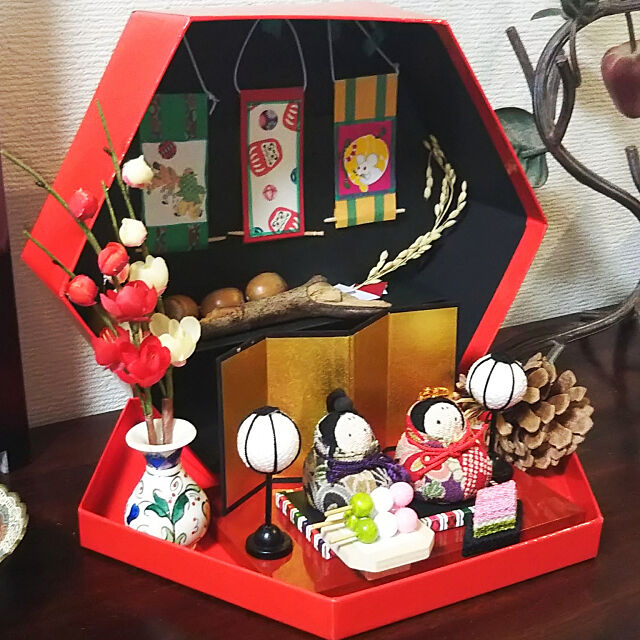 My Shelf,ひな祭り,空き箱利用,手作り掛け軸 mabatakiの部屋