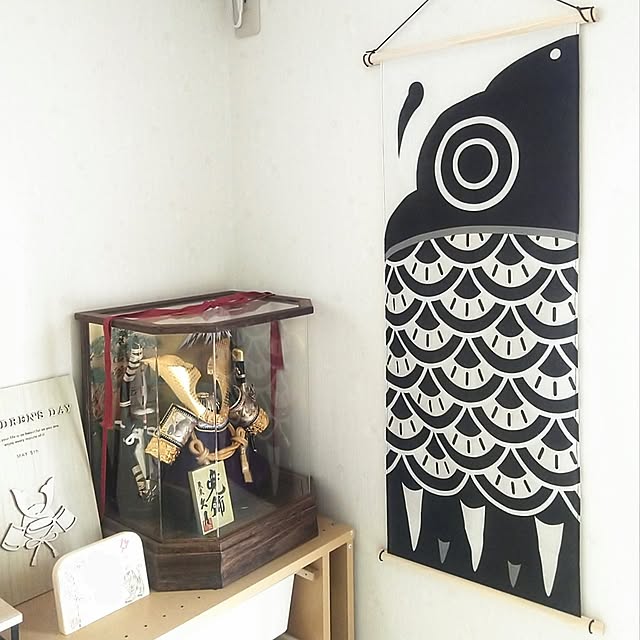 On Walls,こどもの日,こいのぼりタペストリー,マクラメタペストリー,こいのぼり,手ぬぐいインテリア,かぶと飾り,久月 兜,スリコ,木製雑貨,木製オブジェ,名前札,２枚投稿,イベント参加,こどものいる暮らし,子供部屋,セリア,ナチュラルも男前も好き h.t.の部屋