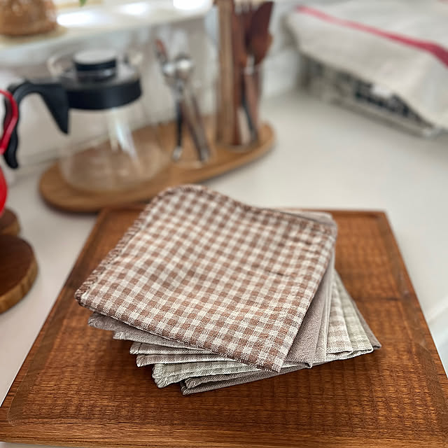 Kitchen,キッチンクロス,ナチュラルインテリア,3coinsのキッチンクロス,作家もの,スッキリ暮らしたい,無印良品,見せる収納 siosai10の部屋