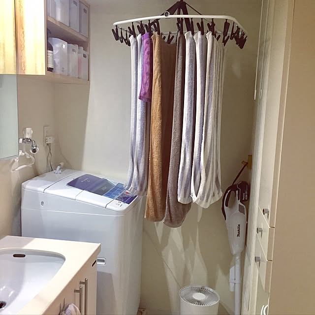 Bathroom,ヒオリエタオル,洗濯機周り,セリア☆ダイソー,子供のいる暮らし,スッキリ暮らす,無印良品,サーキュレーター,ランドリースペース,ヒオリエ chirotanの部屋