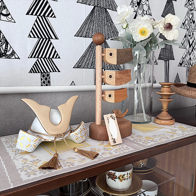 My Shelf,こどもの日,marimekko,3LDK,兜,かぶと,ポーセラーツ,木製家具,北欧好き,初節句,兜飾り,赤ちゃんのいる暮らし,赤ちゃんと暮らす,三人暮らし,節句の準備 sunの部屋