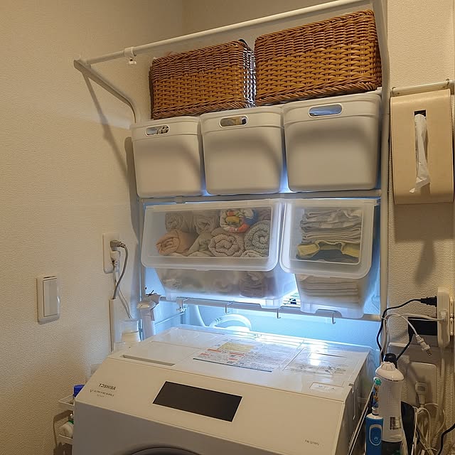 Bathroom,ダイソー,ナチュラル,100均,NITORI,山崎実業 tower,洗濯機上収納,シンデレラフィット kiiroitoriの部屋