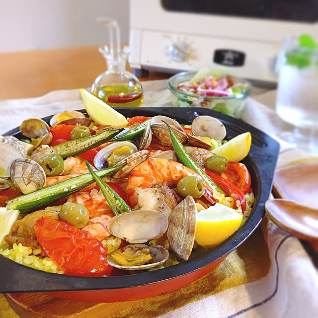 Kitchen,ひとり暮らし,夏,レンジ料理,パエリア,デトックスウォーター,ベランダのハーブ使ってます,アラジントースター,2021.7.31,火を使わない料理 YuriYuriの部屋