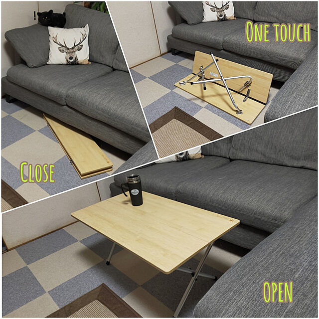 折りたたみテーブル,Lounge,Snowpeak,ワンアクション,竹,簡単,ソファの下収納 mash-room.aeの部屋