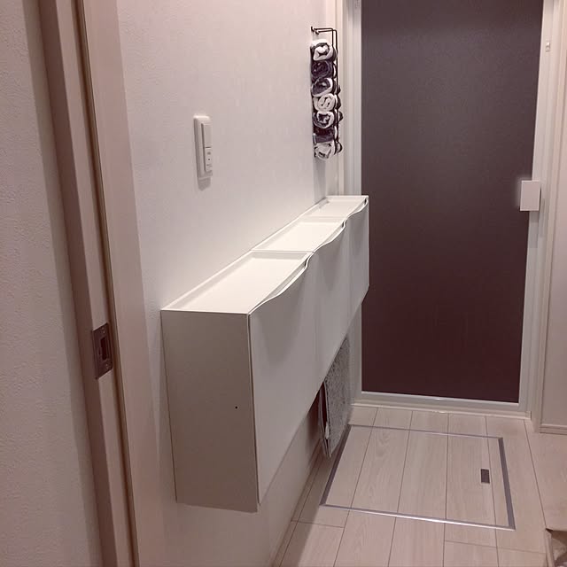 Bathroom,収納,バスマット収納,タオル収納,かけまくり,アイアンバー,シューズキャビネット,TRONES,IKEA,狭小3階建,セリア,DIY missAの部屋