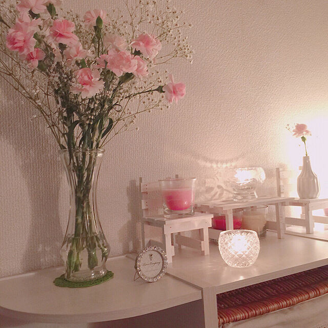 My Shelf,カラーボックスの上,お花,キャンドル,写真立て,ダイソー,1K,一人暮らし RanRanの部屋