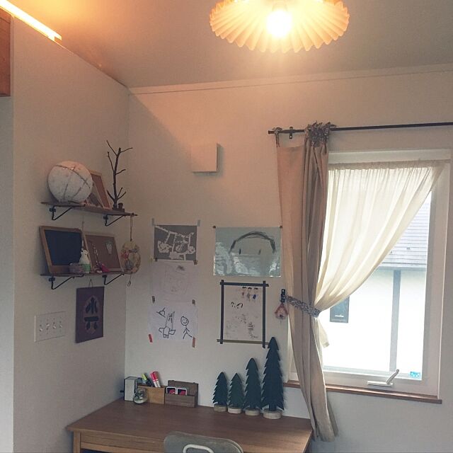 My Desk,勉強スペース,無印良品の机,リビングの一角,こどもの作品,こどもと暮らす。,手作り,あかり tsukiyuzuの部屋