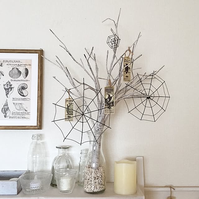 100均リメイク,ハロウィン,蜘蛛の巣,ワイヤークラフト,10分でできる,ダイソー,On Walls,ニトリ,etsy,ニトリの白樺,枝ツリー Kaneyukiの部屋