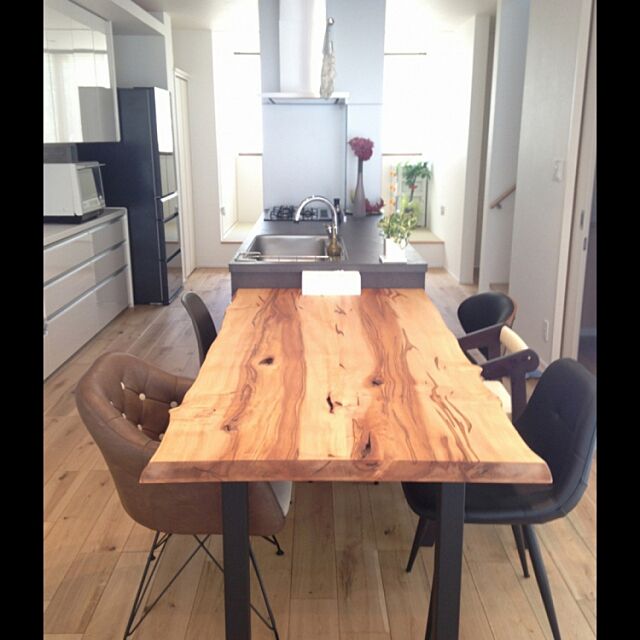 一枚板のテーブル,栃木,椅子バラバラ,Kitchen,エフォートレス・スタイル tarakoの部屋