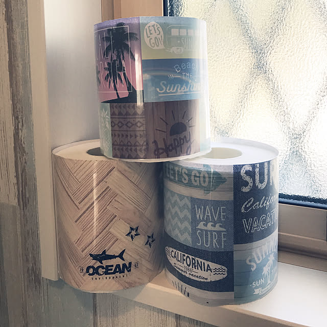 Bathroom,リメイクシート,ヘリンボーンDIY,セリア,DIY,HAWAII,ALOHA,surf,beach,サーフ,100均,西海岸風 ayabowの部屋