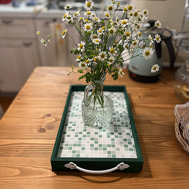 Kitchen,素麺箱リメイク,ハンドメイド,おうちカフェ,マトリカリア,いつもいいねやコメありがとうございます♡,色のある暮らし,いいね&フォローありがとうございます☆,おうち時間,RoomClipの出逢いに感謝♡,ダイソー,100均,DIY,リメイク,セリア,salut!,ホワイトインテリア,フレンチカントリー,シャビーシック,ナチュラルキッチン,３coins,アンティーク風,100均DIY,賃貸でも諦めない！,ホワイトシャビー Atsukoの部屋