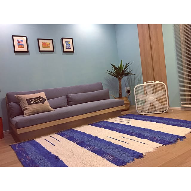 Lounge,ソファ,ブルーグレー,LASKO,扇風機,アメリカン,ACME FURNITURE,海を感じるインテリア,IKEA,ラグ,WTW,actus,アクタス,ユッカ,観葉植物,アクタスのソファ,カリフォルニアスタイル,西海岸 kanaの部屋