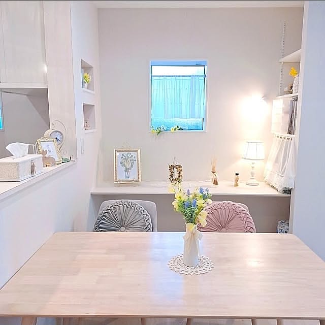 Overview,ラベンダー,ミモザ,花のある暮らし,セリア♡,ダイニングインテリア,春の模様替え,春ですね♡,イエロー×パープル chinaminの部屋