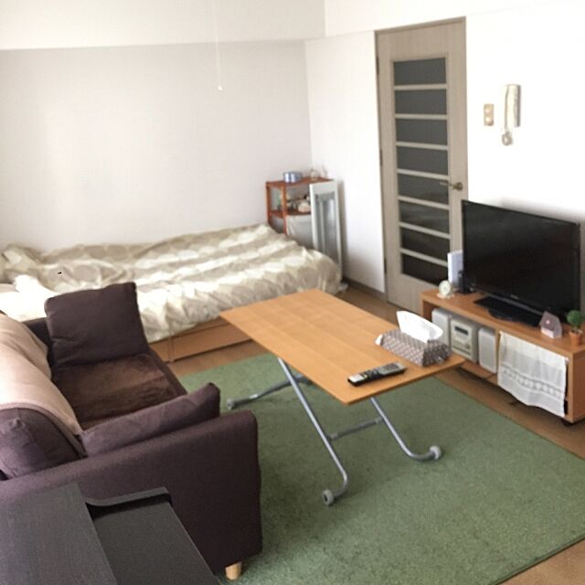 Overview,カーペット,昇降式テーブル,ソファ,築20年以上,賃貸,一人暮らし,大学生,ニトリ sakiの部屋