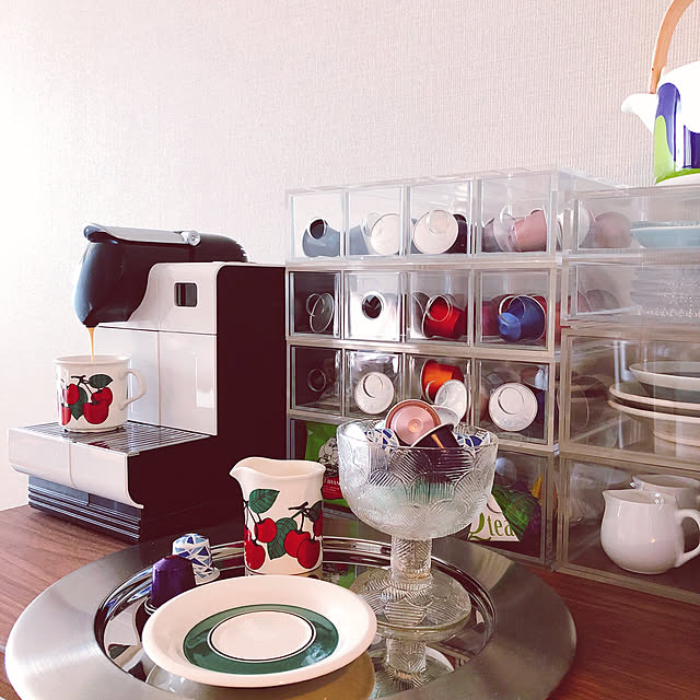 Kitchen,marimekko,北欧ヴィンテージ食器,アクリルケース,無印良品 収納,無印良品,ネスプレッソカプセル収納,ネスプレッソカプセル入れ,ネスプレッソ,カフェスペース,収納,一人暮らし,シンプル,北欧,北欧インテリア,ひとり暮らし skyblueの部屋