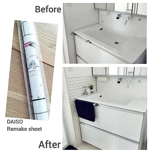 Bathroom,ダイソー,IKEA,洗面台,洗面所,100均,リメイク,ホワイトインテリア,サブウェイタイル,Daiso,Panasonic,リメイクシート,洗面台周り,シンプルインテリア,Panasonic洗面台,モノトーンインテリア,すっきり暮らす,シンプルな暮らし,水はね防止,DAISOリメイクシート,子供のいる暮らし,汚れ防止,サブウェイタイル風,こどものいる暮らし,アドバンススイッチ,アドバンスシリーズ,プチプラアイテム,サブウェイタイル柄,サブウェイタイルシート SSSSSの部屋