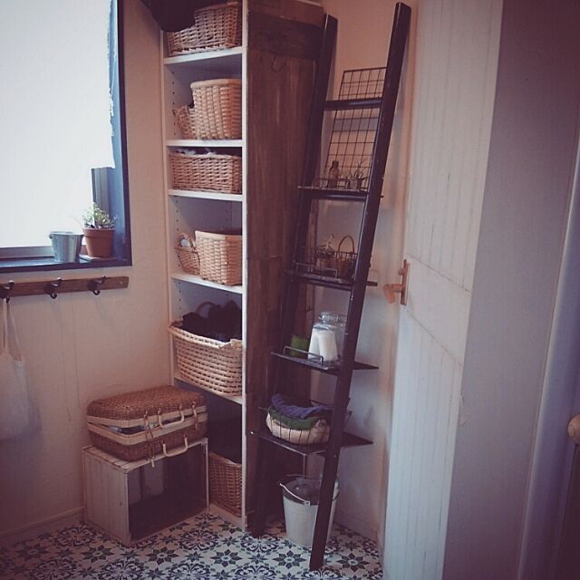 Bathroom,DIY,100均,端材,手作り,旦那時代のはしご,リサイクル,脱衣所 miyoの部屋