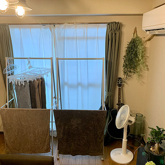 扇風機,アルミ室内物干し,部屋干しスペース,2人暮らし,IG⇨yasuyo66,無印良品,Lounge,IKEA,物干し用ハンガー洗濯バサミ38個付き,BYSA yasuyo66の部屋