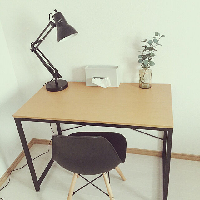 My Desk,イームズチェア,照明,1LDK,一人暮らし,フェイクグリーン,アクタスの花瓶,ニトリ rkの部屋