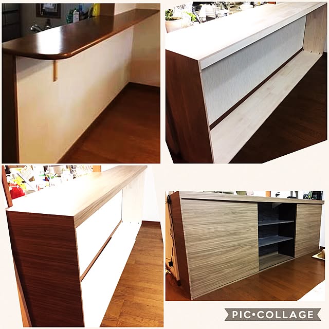 Kitchen,キッチンカウンター,DIY,カウンター下収納DIY,引戸収納,サンゲツ リアテック,引戸DIY,WALPA壁紙,パイン材の家具,ハンドメイド,キッチンカウンターの下,壁紙屋本舗 Tetsuyaの部屋