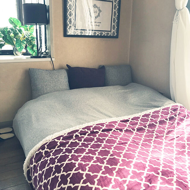 Bedroom,パープル,グレー&ホワイト,1K,一人暮らし,モロッカン柄 honeyの部屋