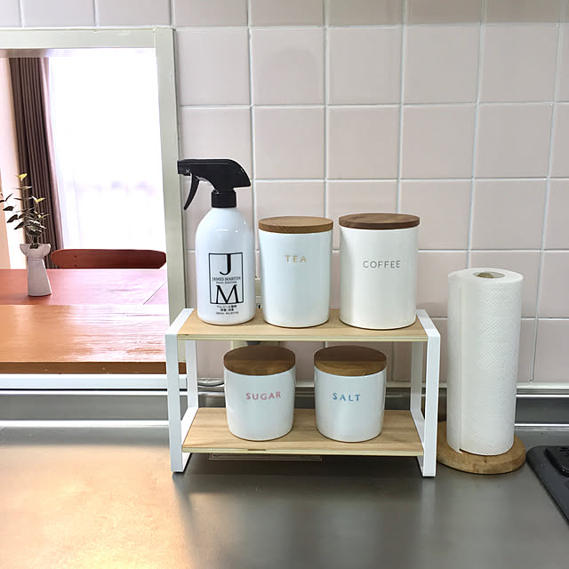 賃貸でも楽しく♪,マンション暮らし,RoomClipショッピング,おうち見直しキャンペーン,調味料棚,トスカ tosca,スパイスラック,キッチンラック,ナチュラル,Kitchen,アフタヌーンティーリビング,ニトリのキャニスター,山崎実業 fit1788の部屋