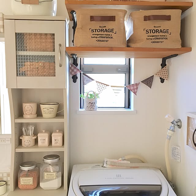 Bathroom,洗剤入れ替え,ダイソー,キッチンキッチン,スリムラック,ミニミニトート,ガーランド,見せる収納,洗濯機周り,洗面所,デコ窓,セリア,キャンドゥ,フェイクグリーン makochi.mの部屋