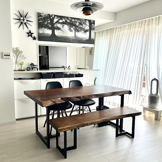 Overview,ダイニング,モノトーン,ぬくもりのあるモノトーン,IKEA,一枚板テーブル,アトリエ木馬 yuzukarin1104の部屋