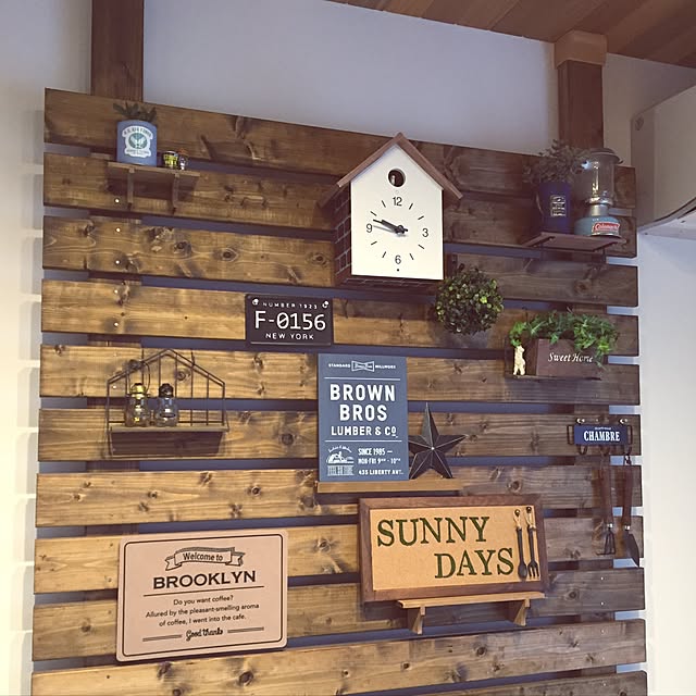 On Walls,100均,DIY,フェイクグリーン,カフェ風,リメ缶,ディアウォール,鳩時計・大,ナンバープレート,男前,セリア,ダイソー tomoppyの部屋