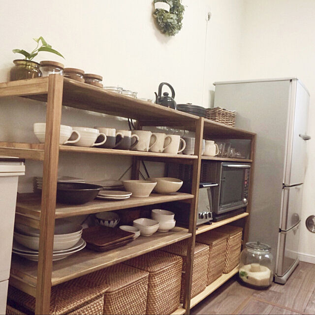Kitchen,いつもの場所ですみません,益子焼き,シンプル,無印良品,キッチン収納,無印の棚DIY maronの部屋