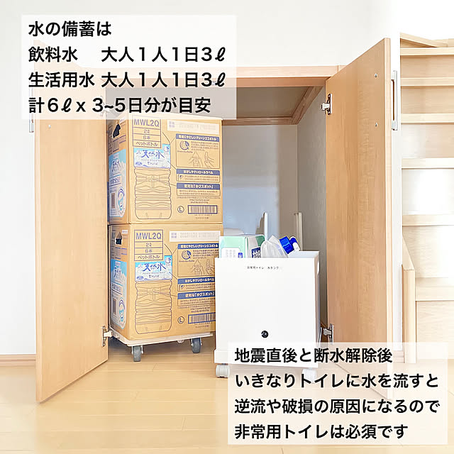 非常用トイレ,備蓄水,備蓄品,防災,無印良品,墨子の安全対策,地震対策,防災グッズ,コメントお気遣いなく♡,断水対策,階段下収納,ファイルボックス収納,非常用飲料水,ローリングストック,簡易トイレ,防災を考える,Bedroom,在宅避難,防災対策,災害対策,停電対策 sumikoの部屋