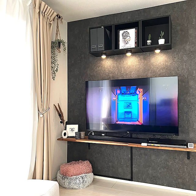 Lounge,インテリア雑貨,TV周り収納,ダウンライトのあるお部屋,ダウンライト,TJOG,EKET,IKEA,TV壁掛け,TV周り ya-coの部屋