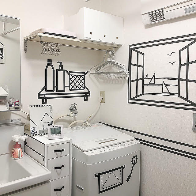 Bathroom,ハンガー収納,ストック収納,マステアート,ニトリ,ファイルボックス,オープン棚,プチDIY,洗濯機上収納,DIY KirinPandaの部屋