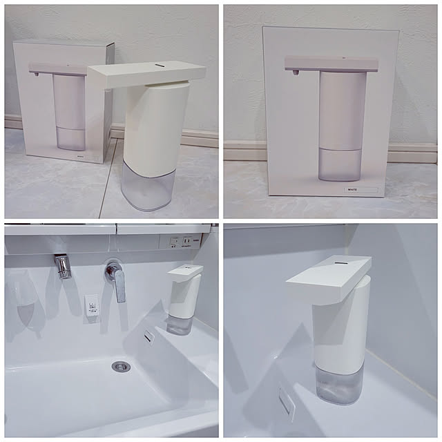 Bathroom,買ってよかったもの,ハンドソープディスペンサー,泡ボトル,手洗い場,TOTO 洗面台,泡ディスペンサー,ホワイトインテリア,お気に入り♡,おすすめアイテム,おうち時間,除菌,清潔を保つ,プラスマイナスゼロ,自動ディスペンサー maruの部屋